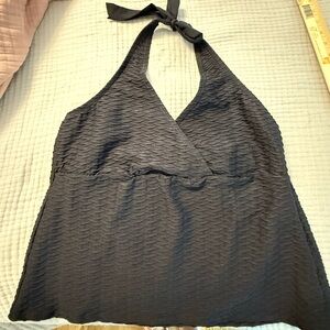 Lands' End Black Texture Halter Swim Top
